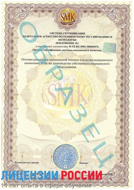 Образец сертификата соответствия (приложение) Наро-Фоминск Сертификат ISO 13485