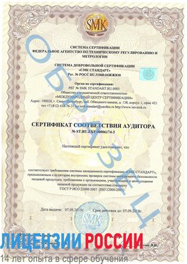 Образец сертификата соответствия аудитора №ST.RU.EXP.00006174-3 Наро-Фоминск Сертификат ISO 22000